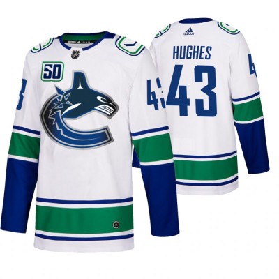 Vancouver Vancouver Canucks #43 Quinn Hughes 50th Anniversary Men's White 201920 Away Authentic NHL Jersey